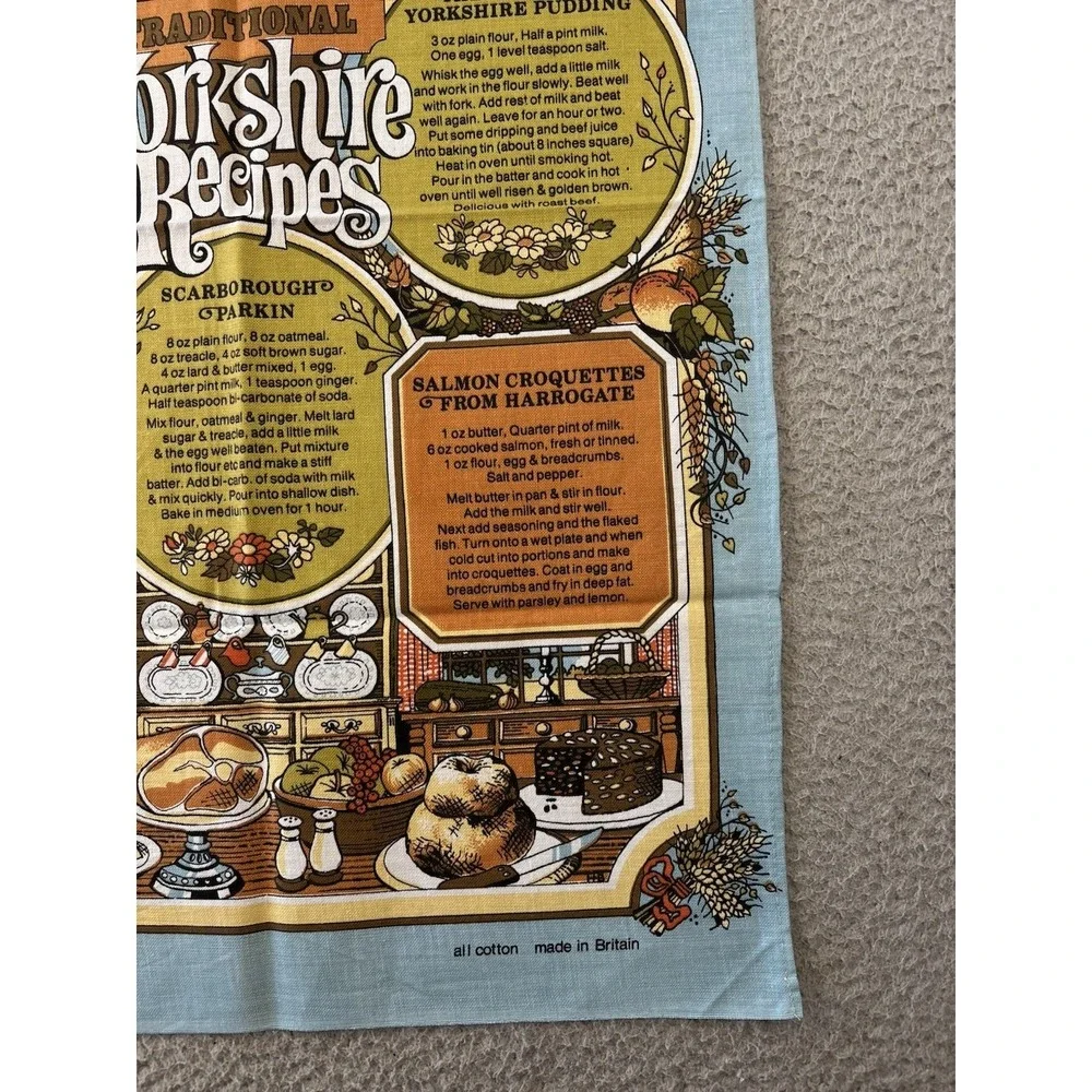 Vintage Traditional Yorkshire Recipes Tea Towel 1981 Made in Britain by Vista